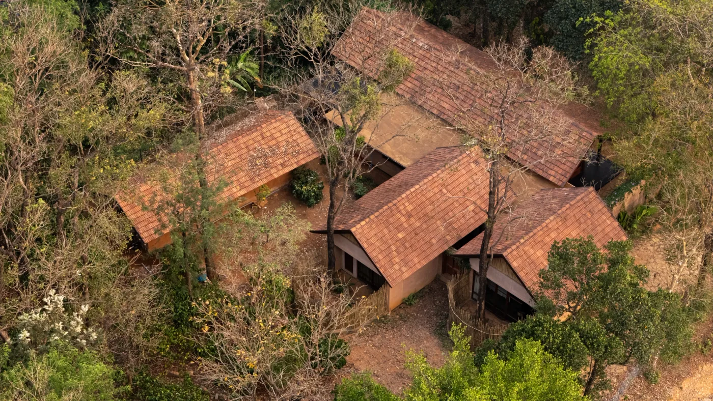 drone shot of the residence